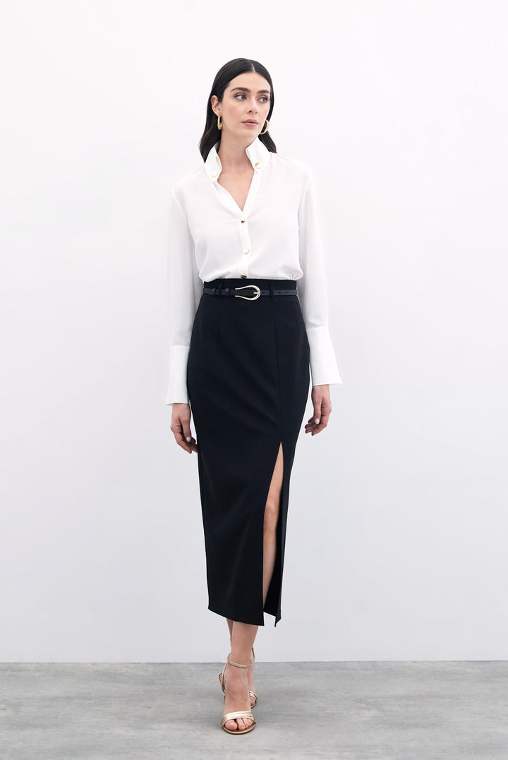 Sateen Chemise Détail Bouton - Écru