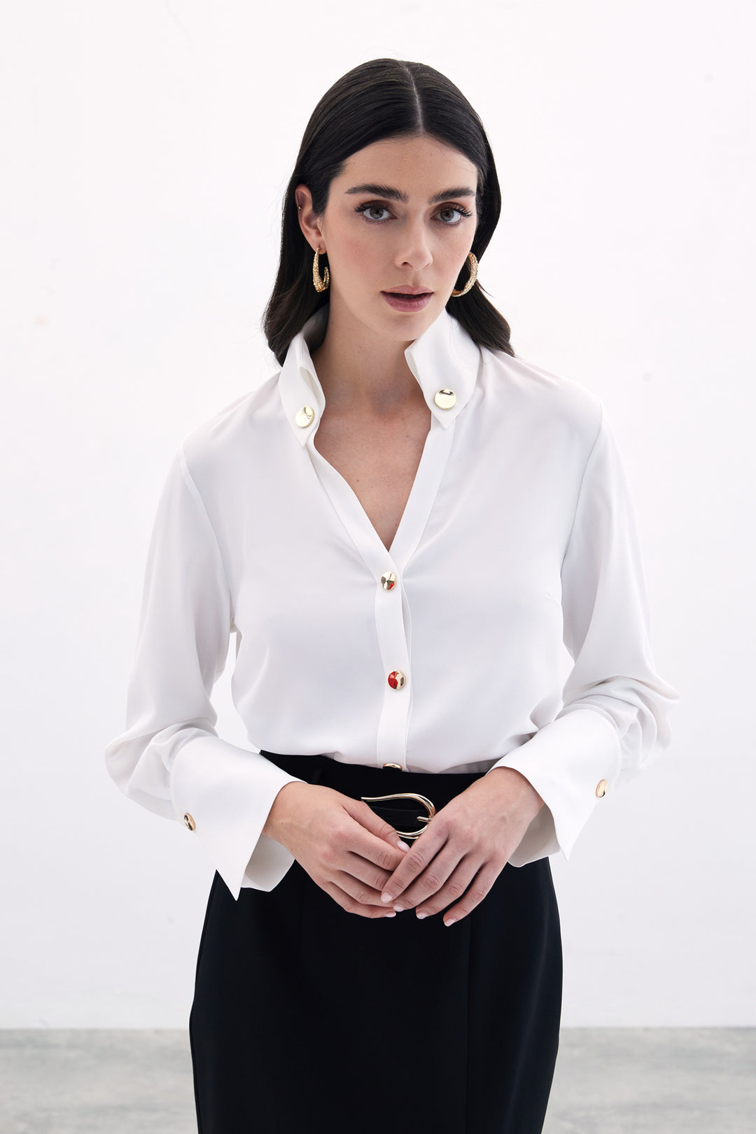 Sateen Chemise Détail Bouton - Écru