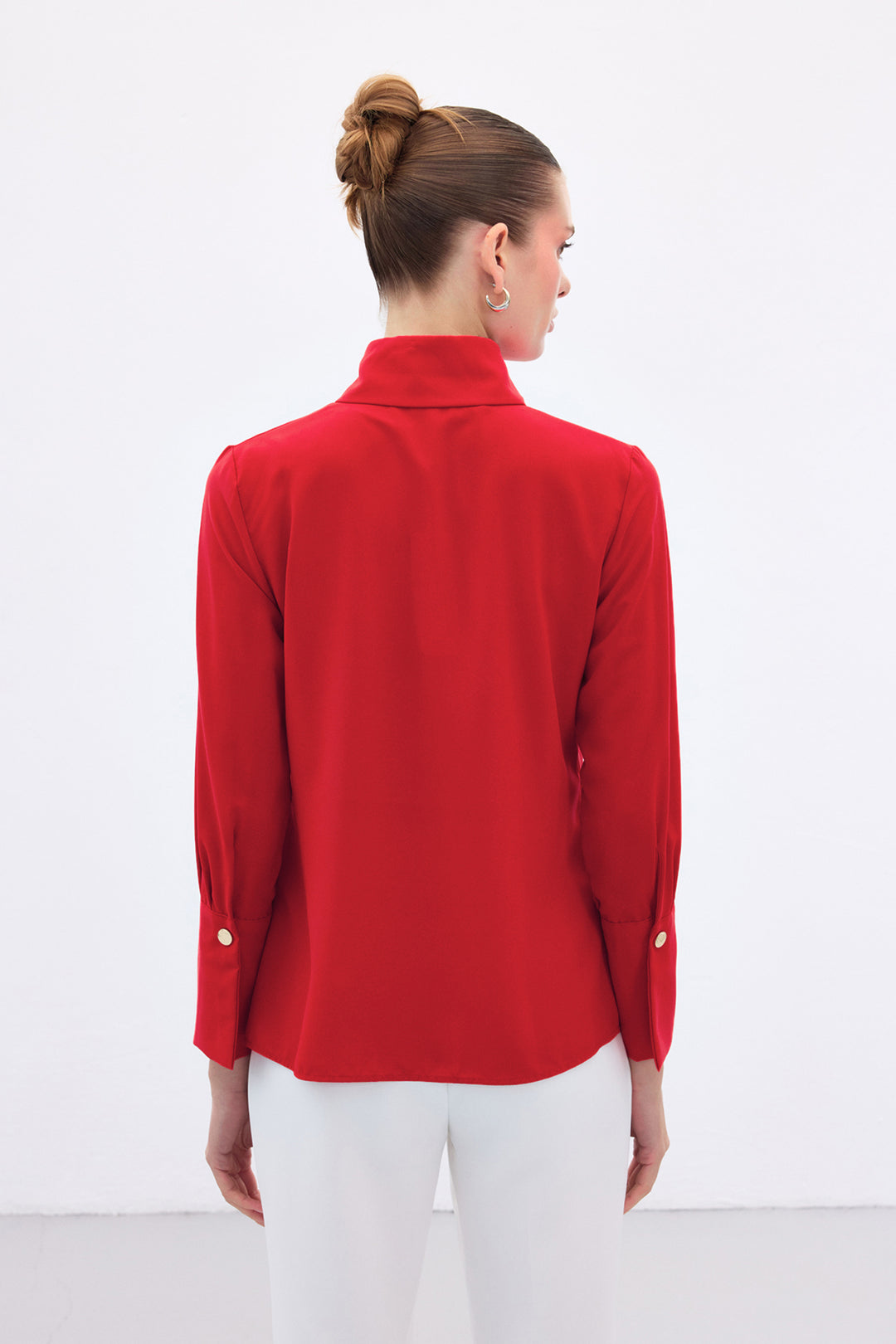 Sateen Chemise Détail Bouton - Rouge