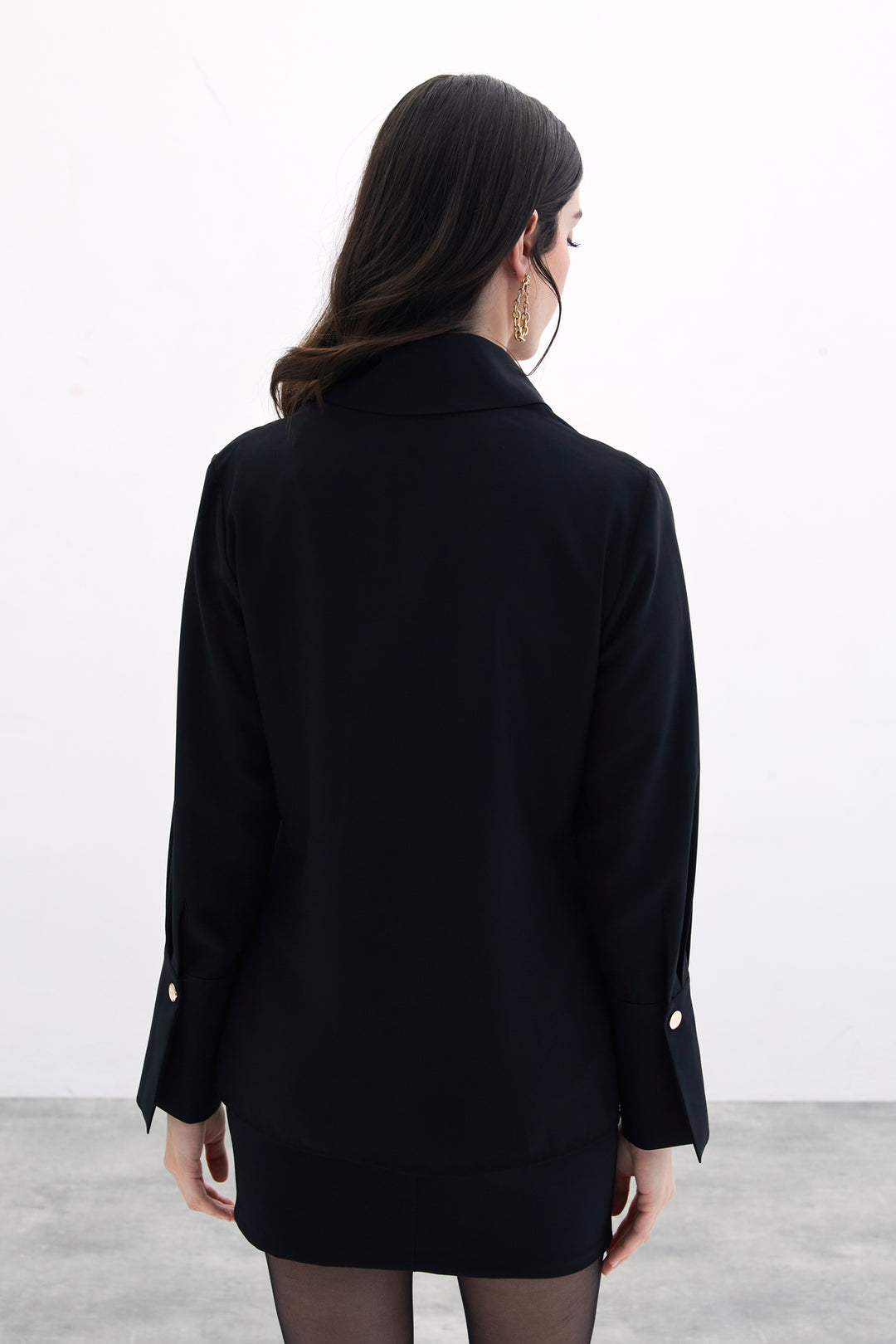 Sateen Chemise Détail Bouton - Noir