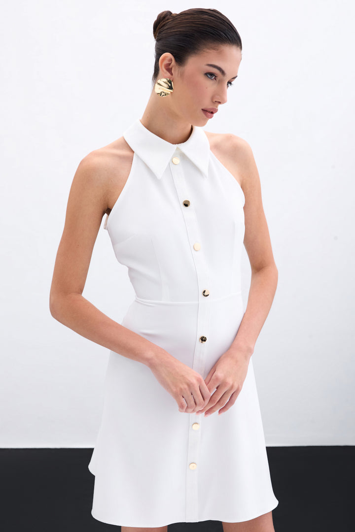 Sateen Robe courte à pression - Écru
