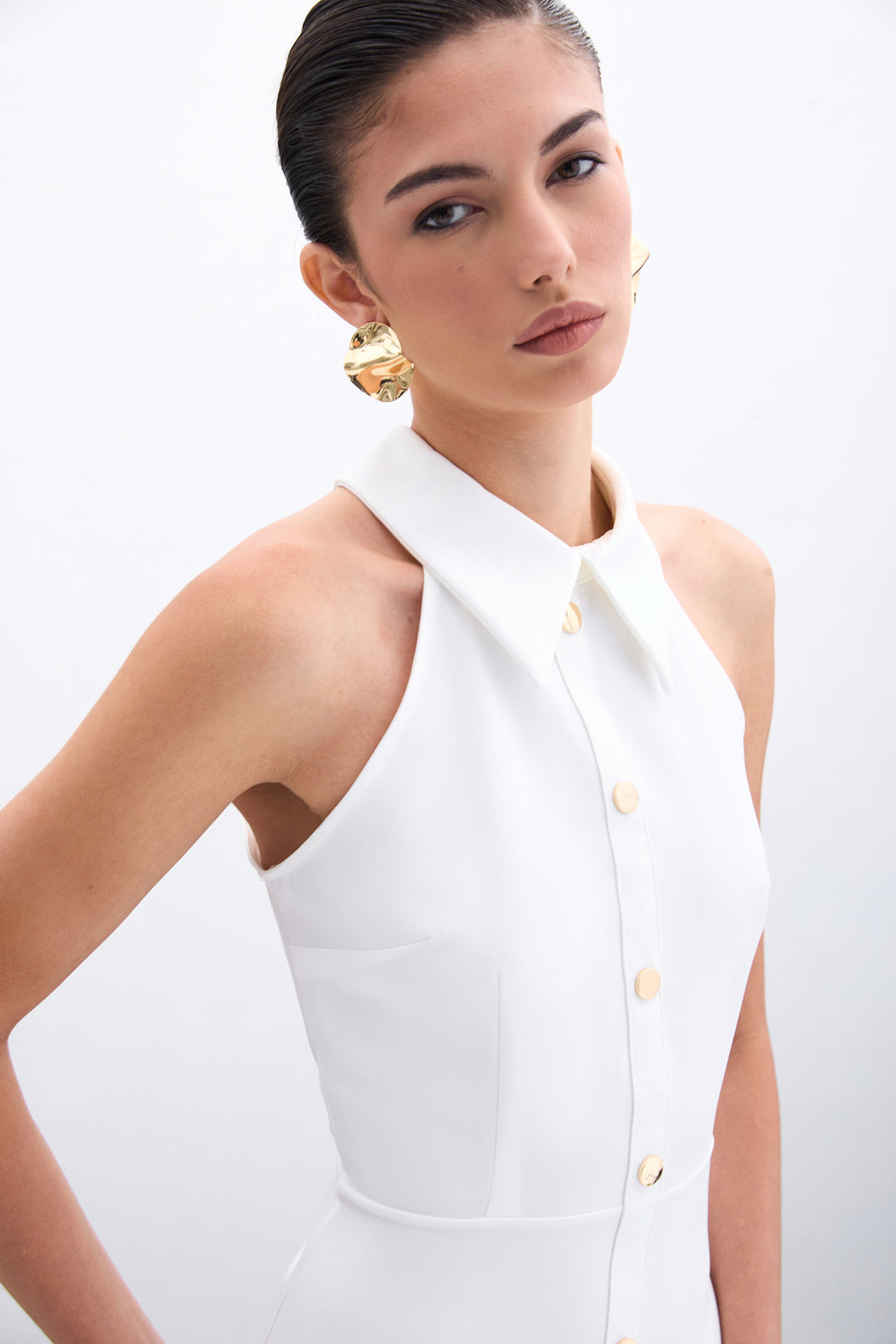 Sateen Robe courte à pression - Écru