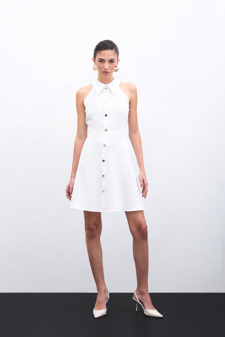 Sateen Robe courte à pression - Écru