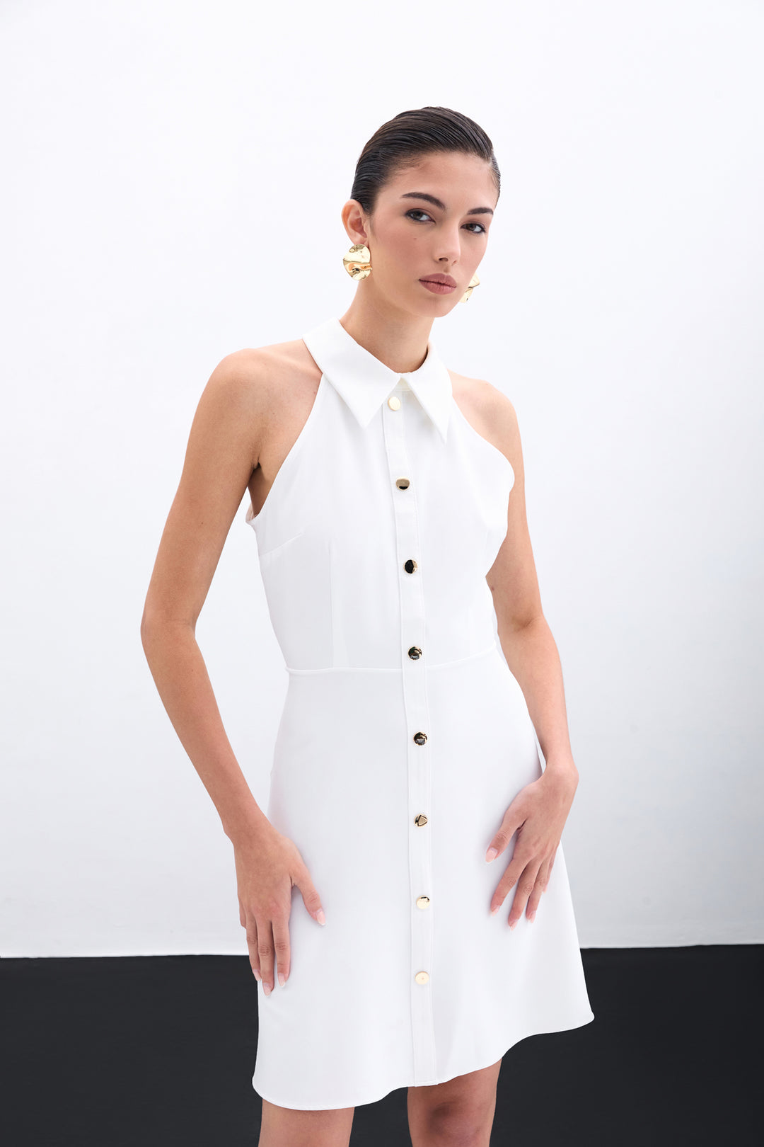 Sateen Robe courte à pression - Écru