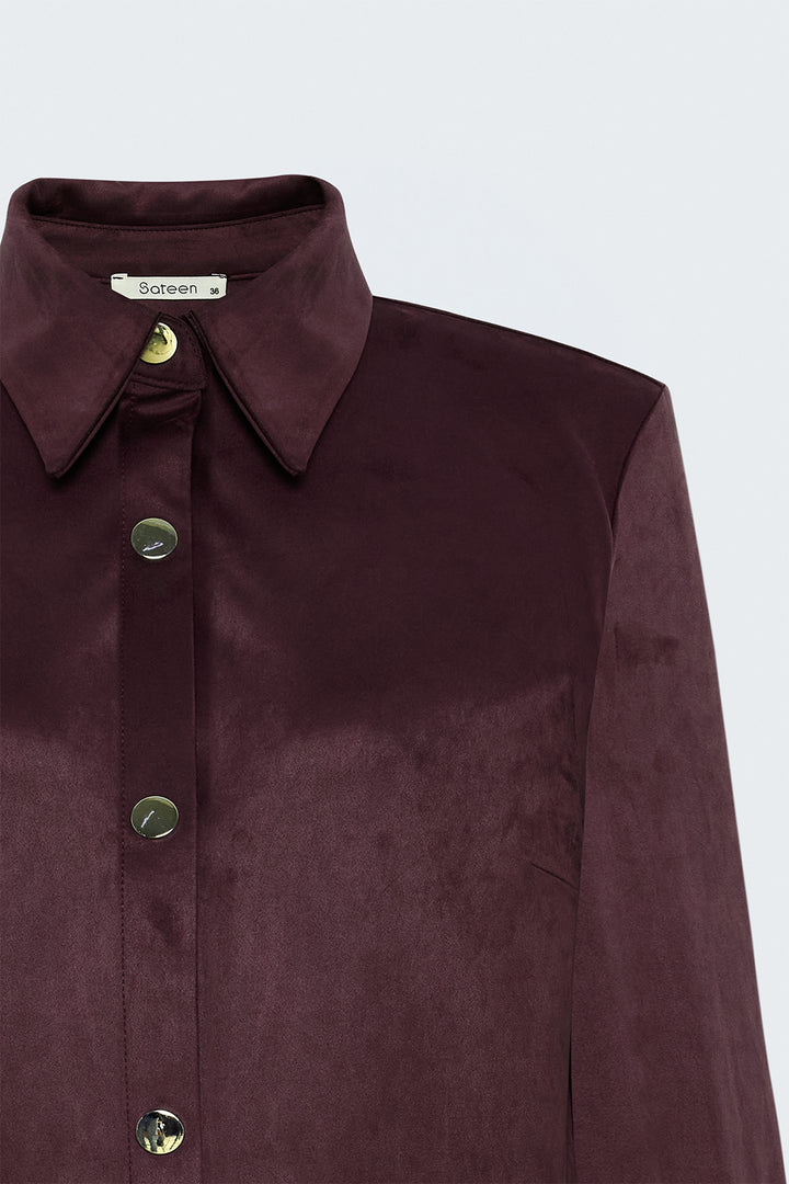 Sateen Chemise en Suède avec Détails à Pression - Bordeaux