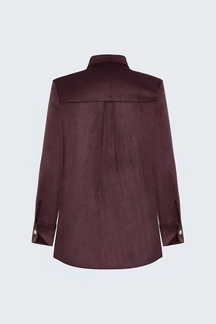 Sateen Chemise en Suède avec Détails à Pression - Bordeaux