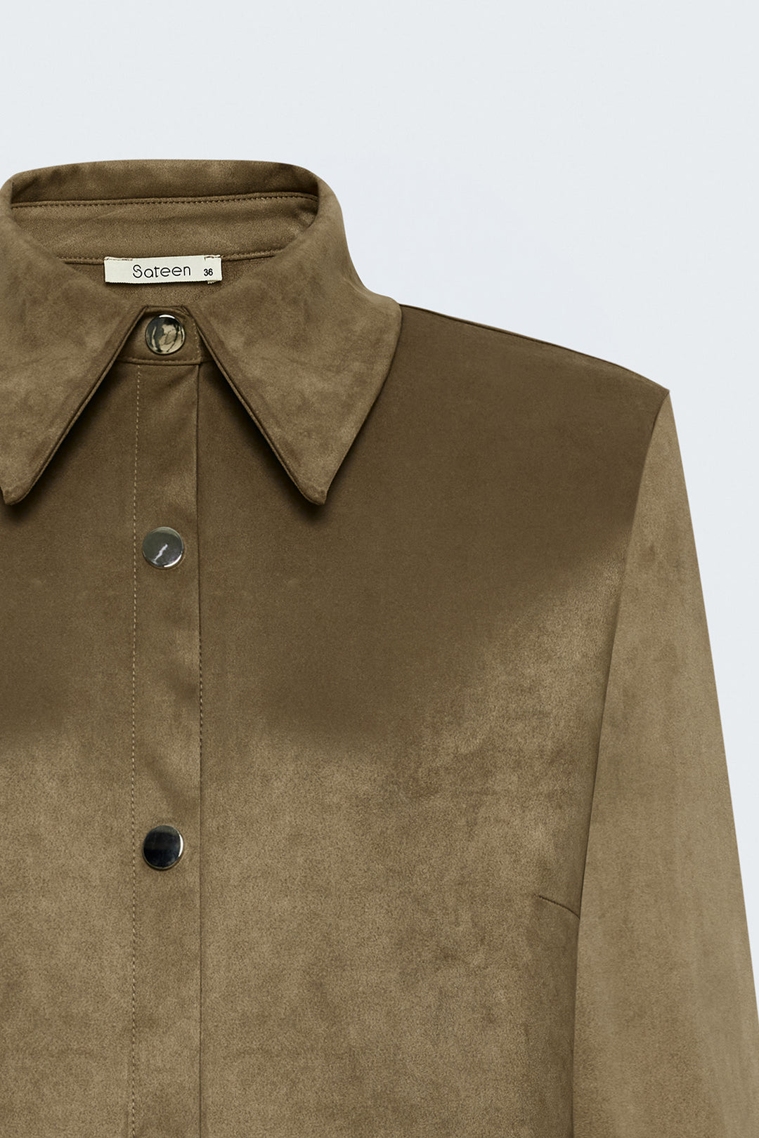 Sateen Chemise en Suède avec Détails à Pression - Camel