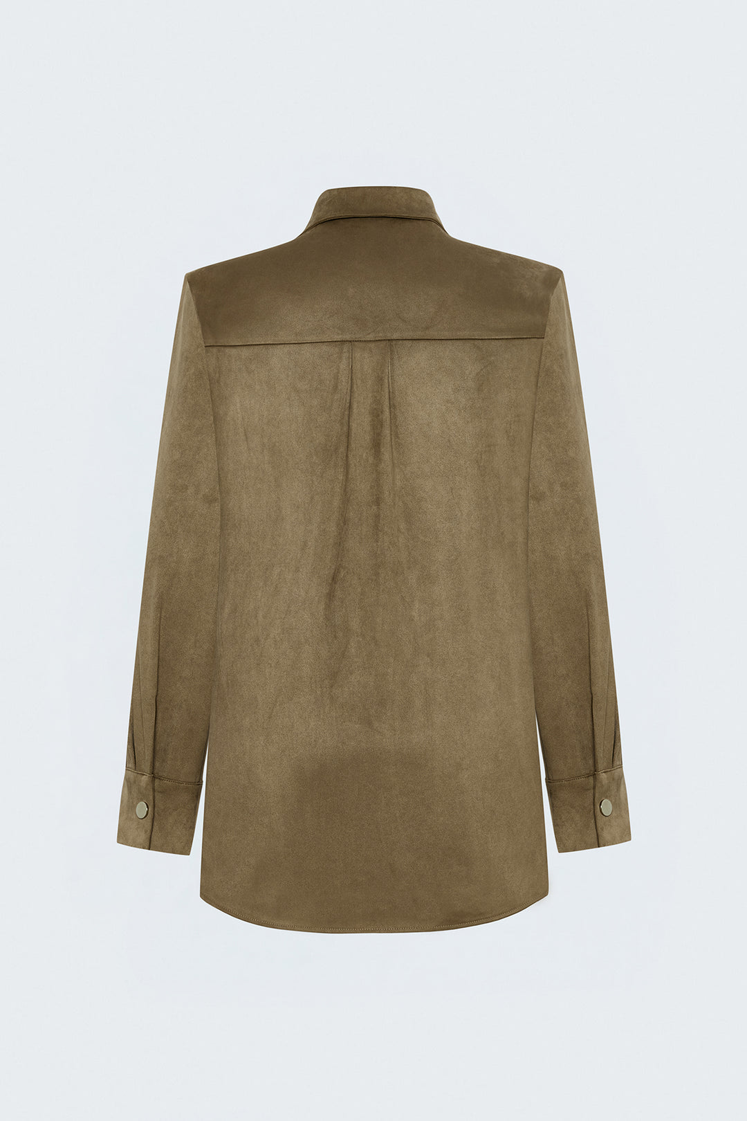 Sateen Chemise en Suède avec Détails à Pression - Camel