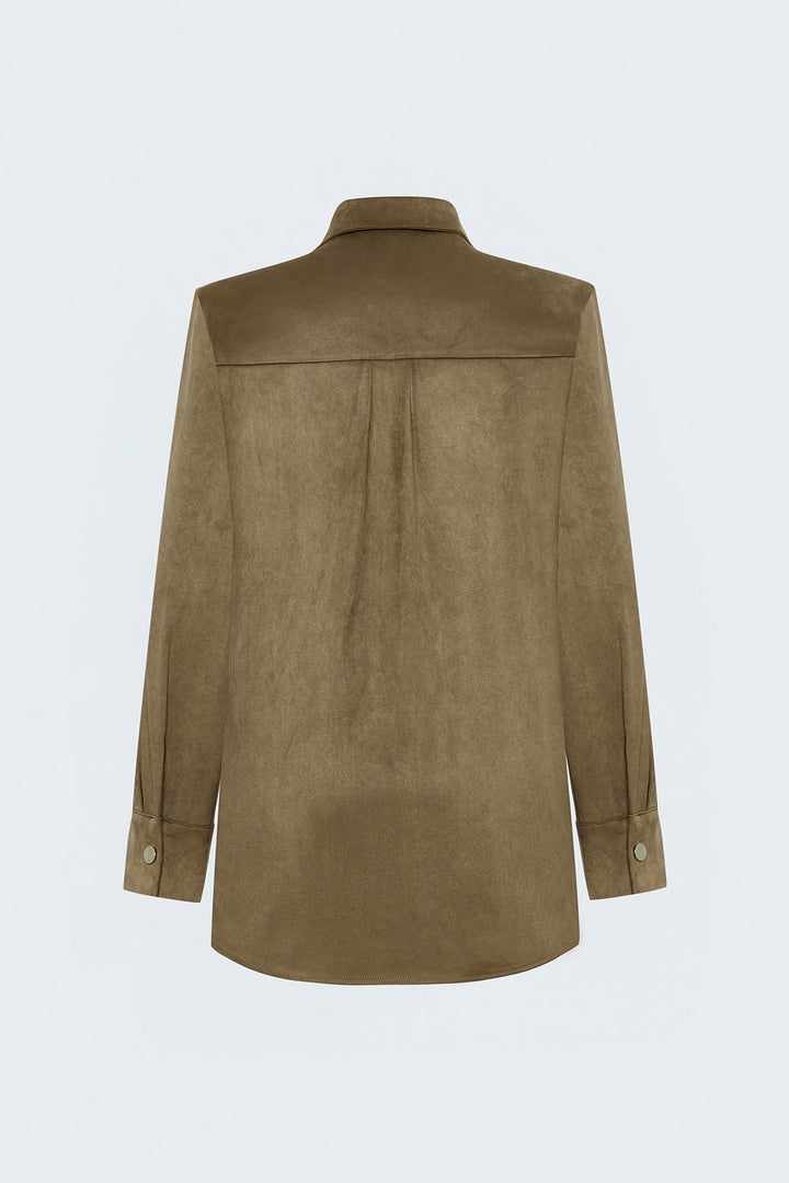Sateen Chemise en Suède avec Détails à Pression - Camel