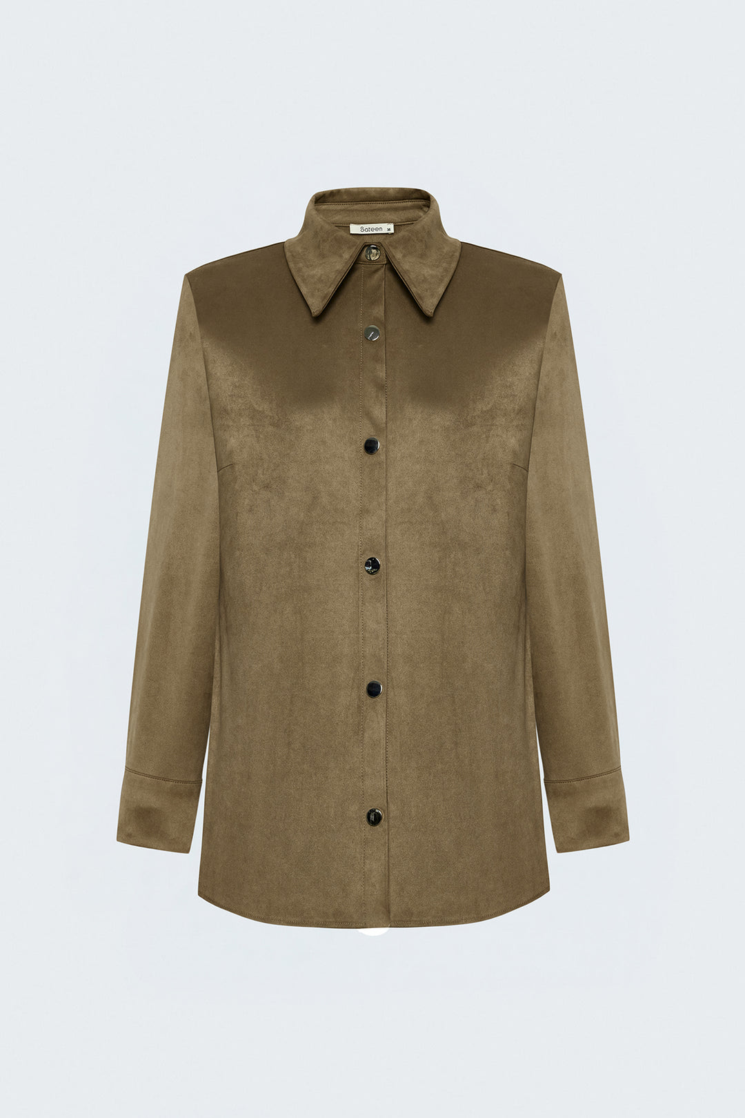 Sateen Chemise en Suède avec Détails à Pression - Camel