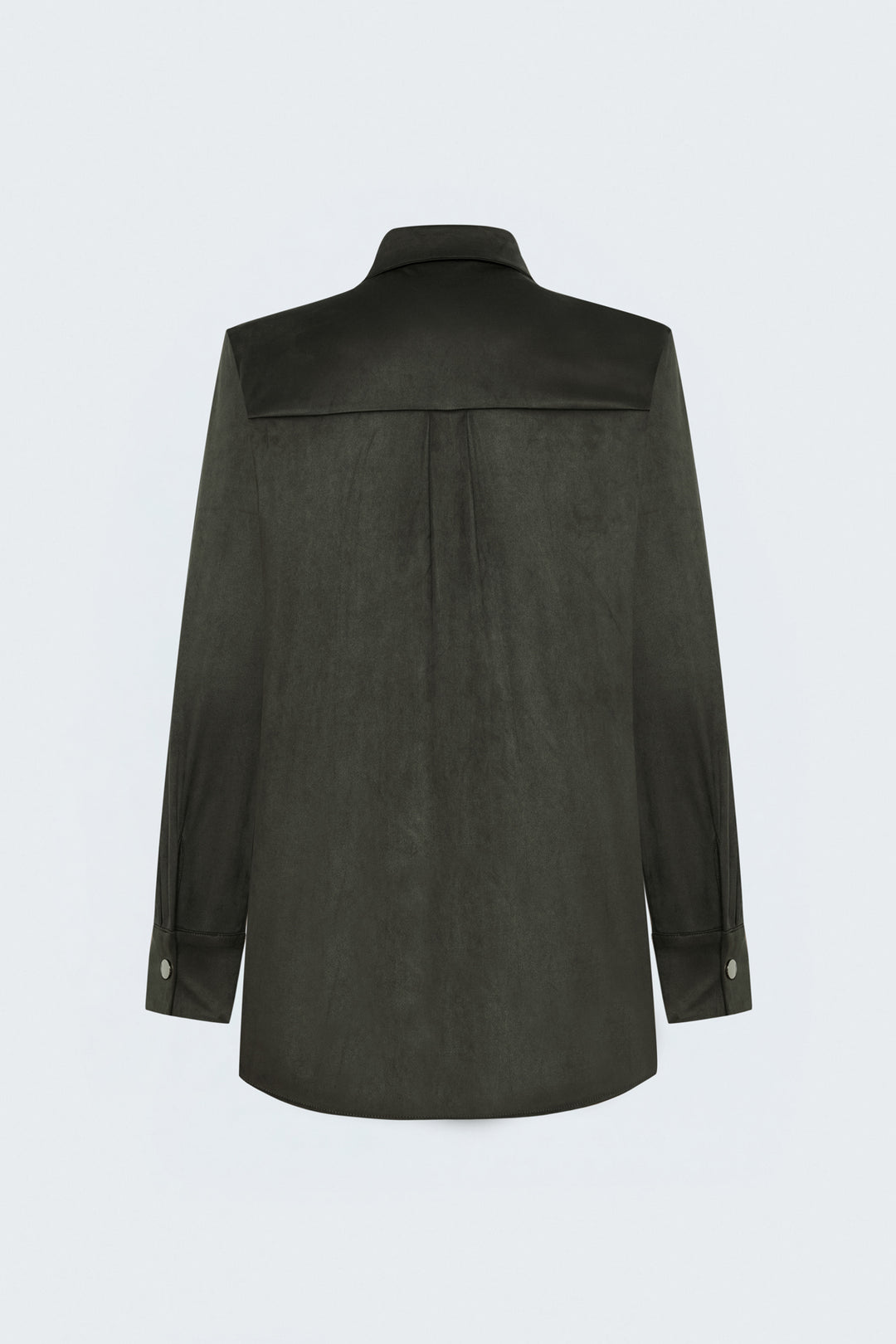 Sateen Chemise en Suède avec Détails à Pression - Kaki