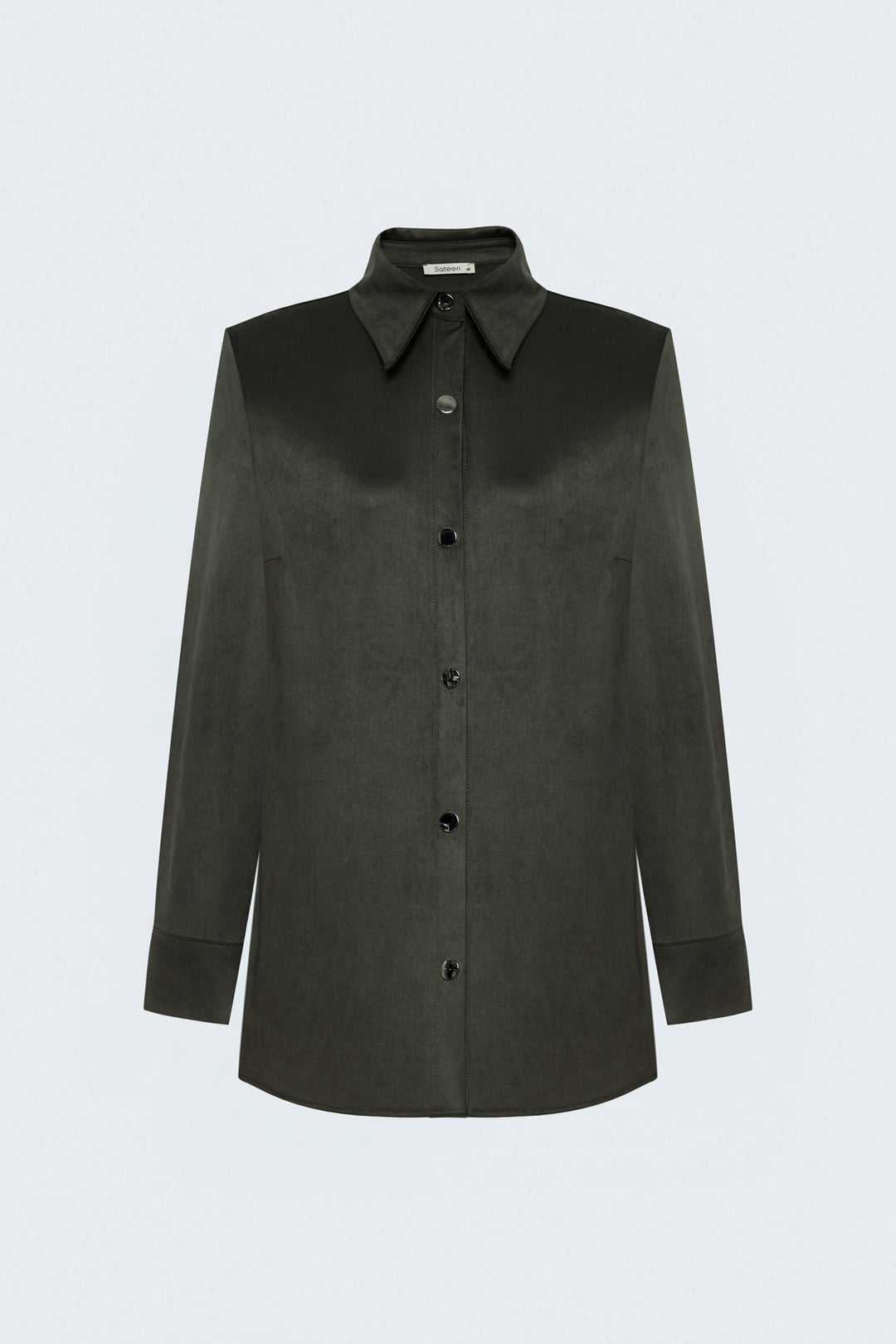 Sateen Chemise en Suède avec Détails à Pression - Kaki