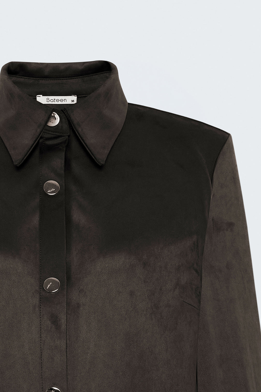 Sateen Chemise en Suède avec Détails à Pression - Marron