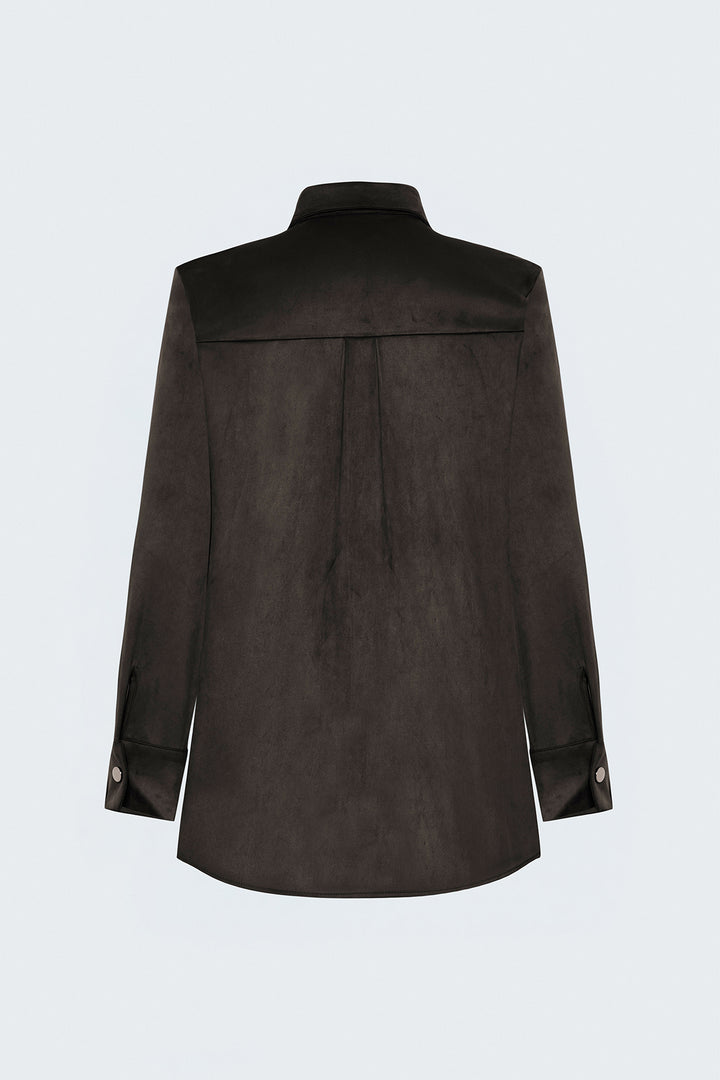 Sateen Chemise en Suède avec Détails à Pression - Marron