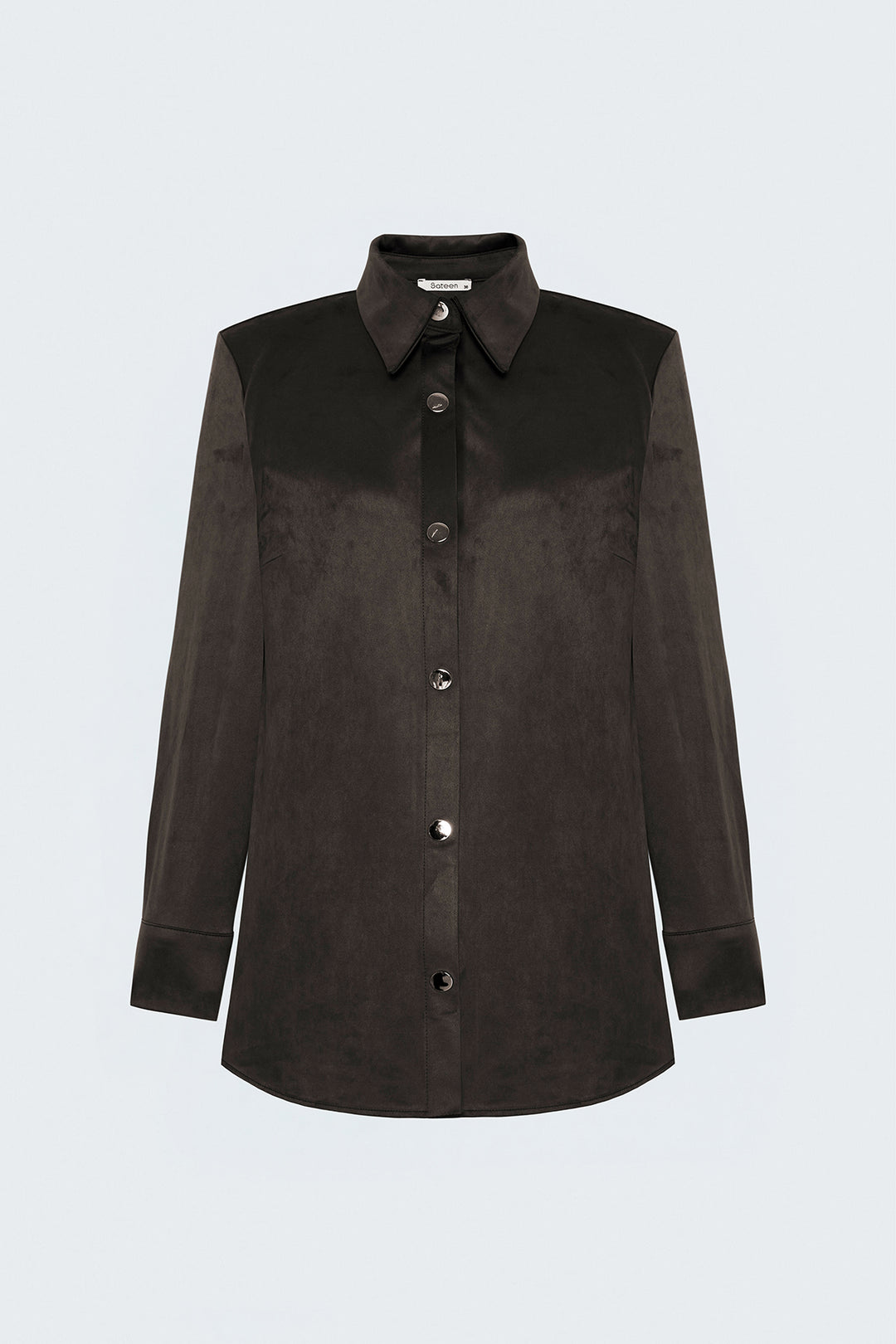 Sateen Chemise en Suède avec Détails à Pression - Marron