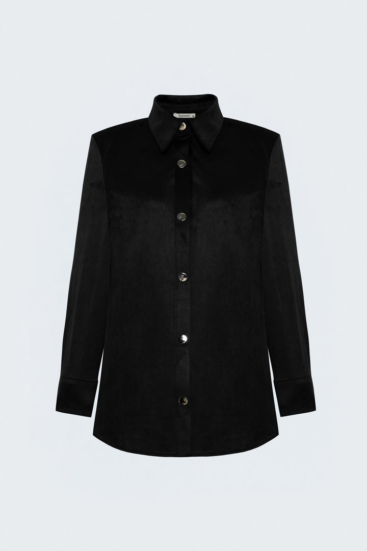 Sateen Chemise en Suède avec Détails à Pression - Noir