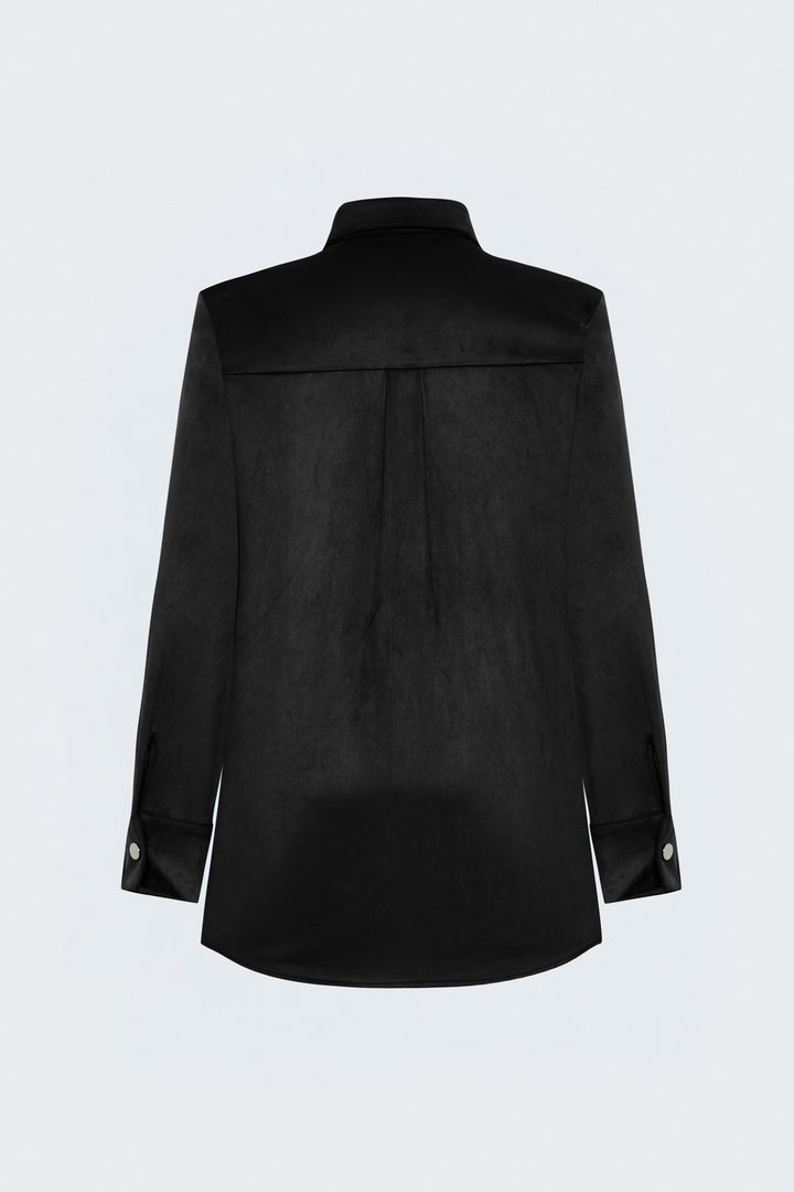 Sateen Chemise en Suède avec Détails à Pression - Noir