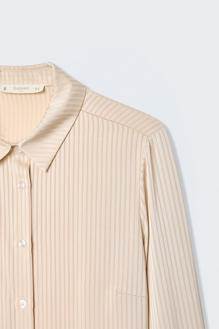 Sateen Chemise à Rayures - Beige
