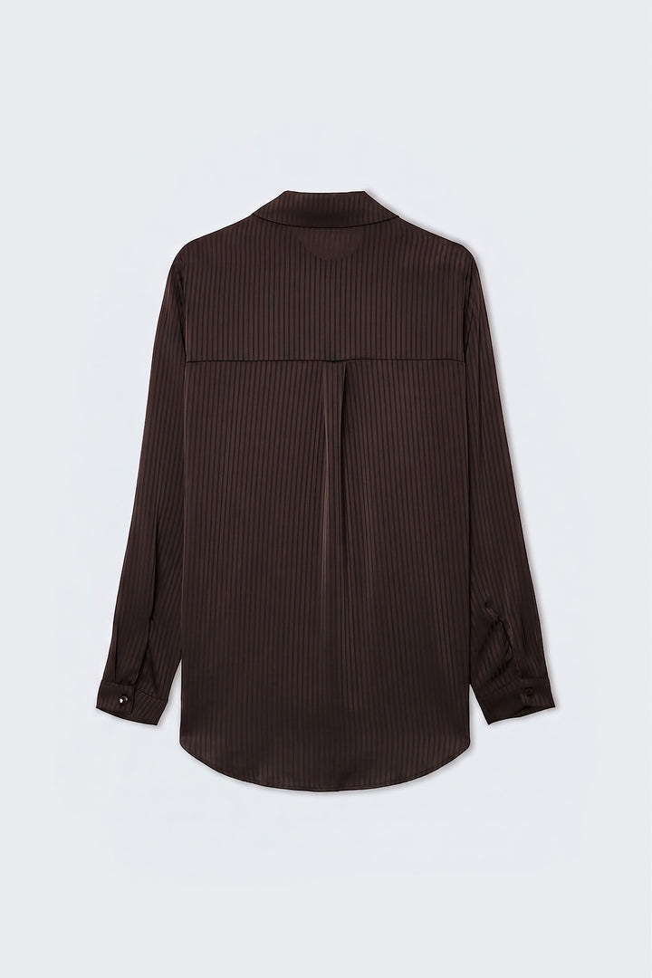 Sateen Chemise à Rayures - Marron