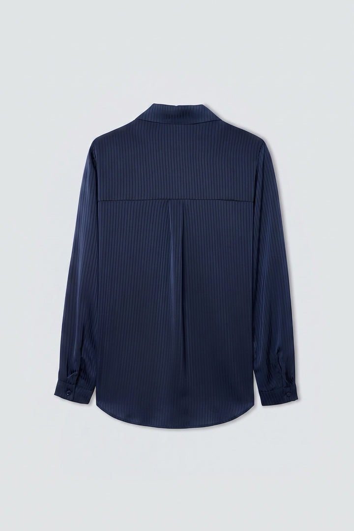Sateen Chemisier à Rayures - Bleu marine