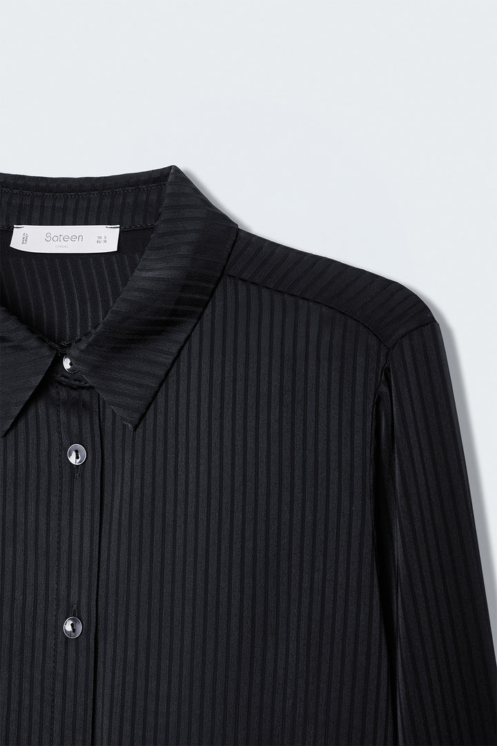Sateen Chemise à Rayures - Noir