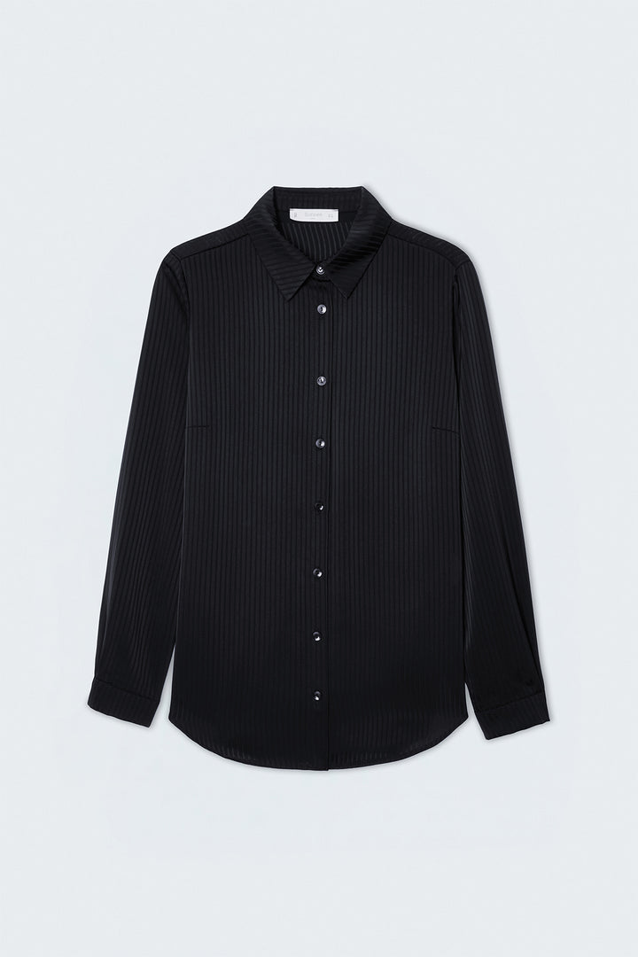 Sateen Chemise à Rayures - Noir