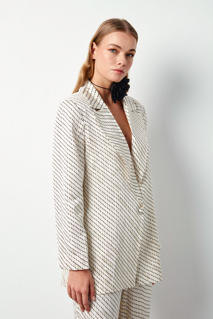 Sateen Veste à rayures - Beige