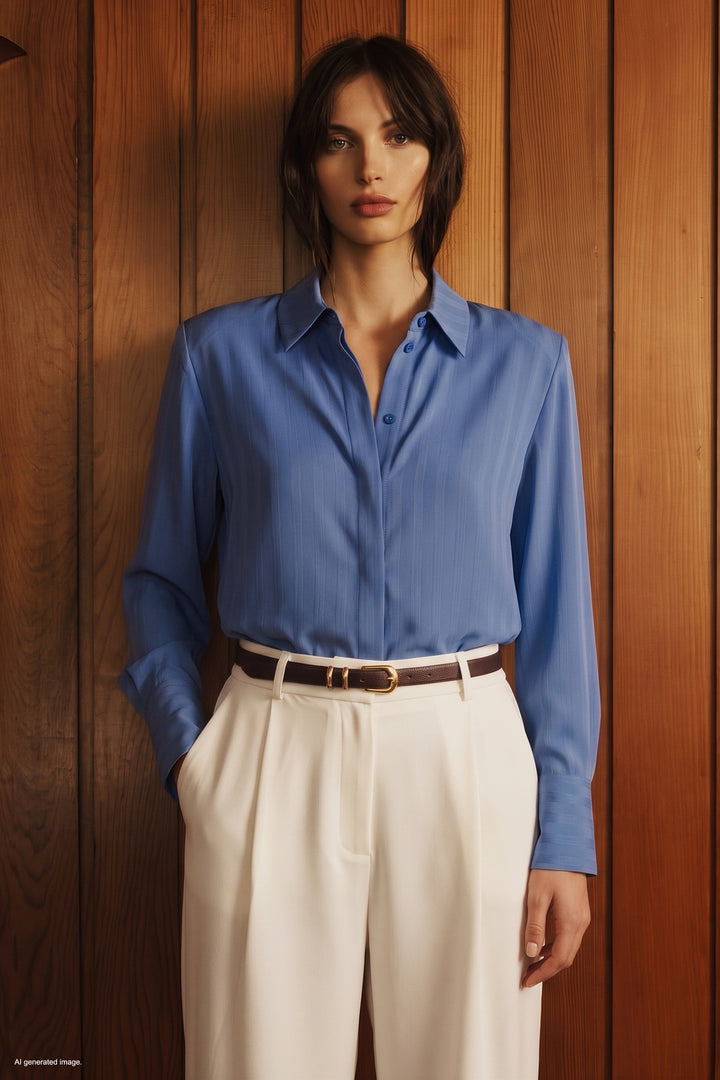 Sateen Chemise à Rayures - Indigo