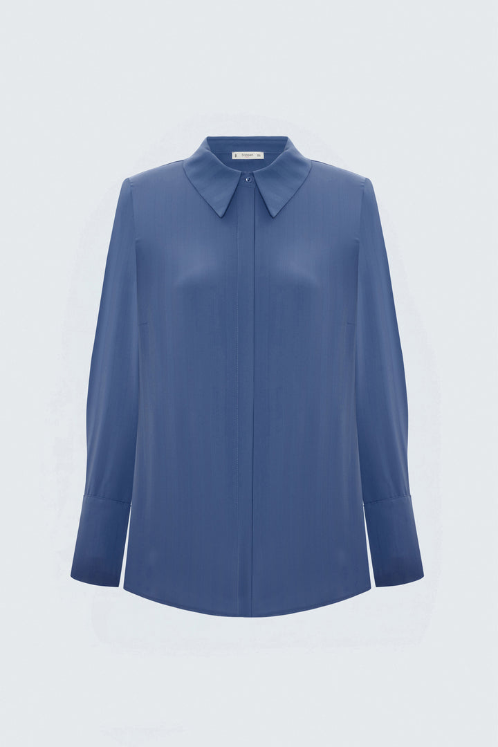 Sateen Chemise à Rayures - Indigo