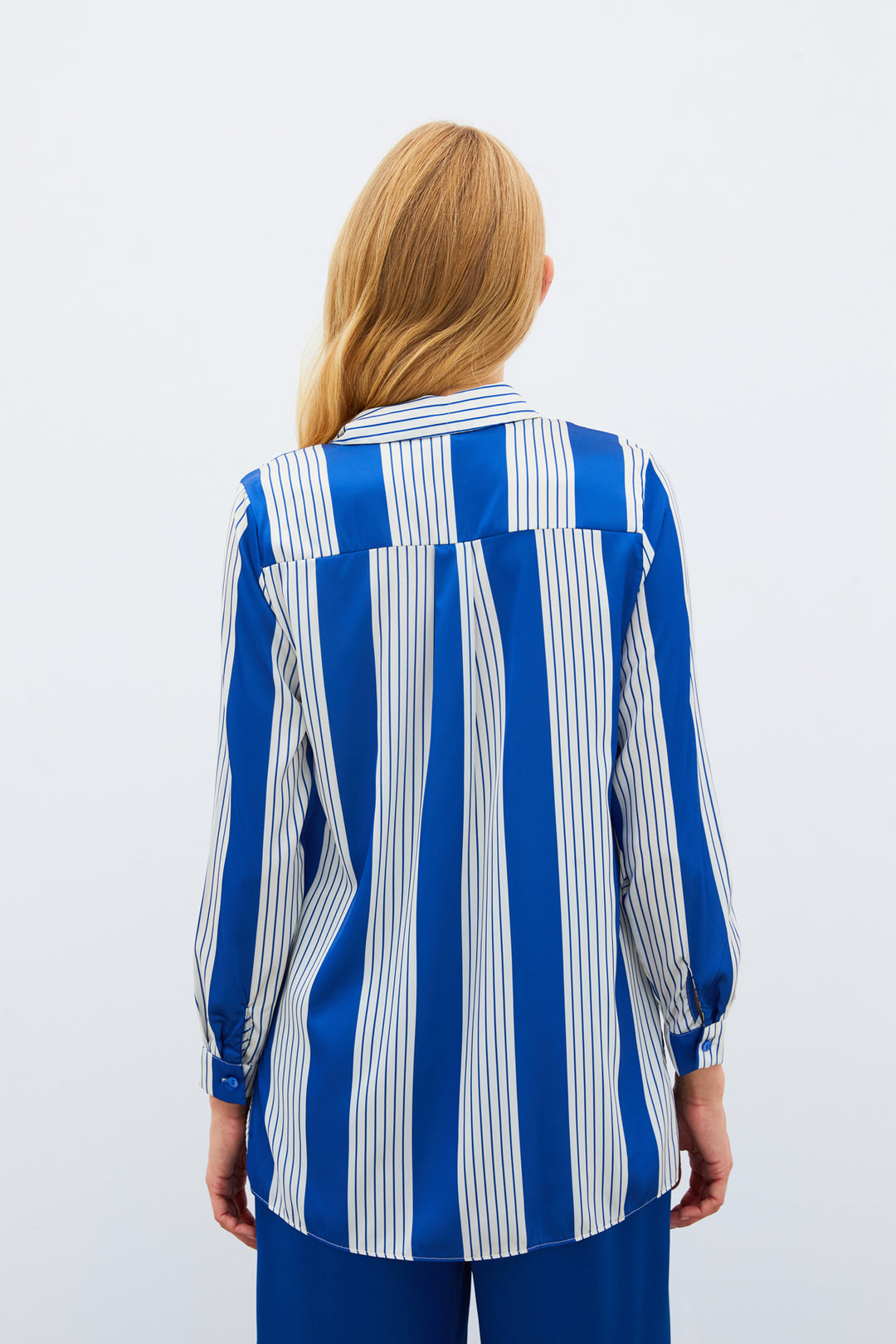 Sateen Chemise à Rayures - sax Bleu