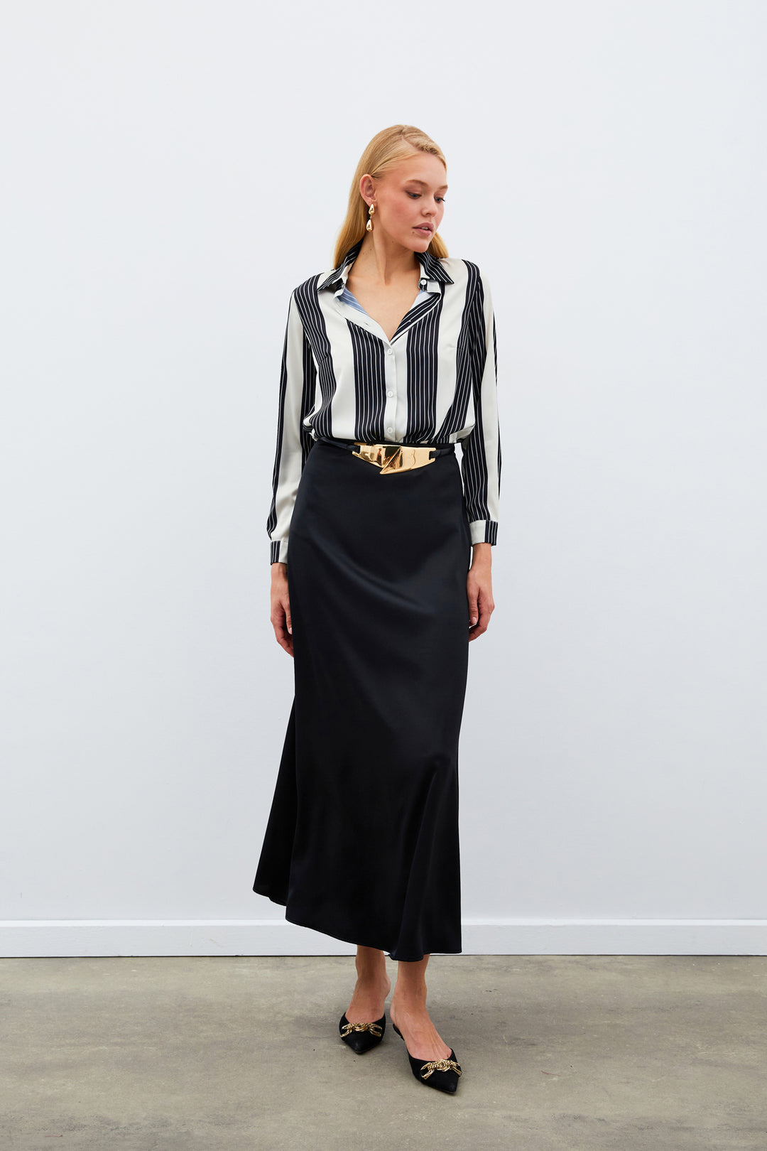 Sateen Chemise à Rayures - Noir