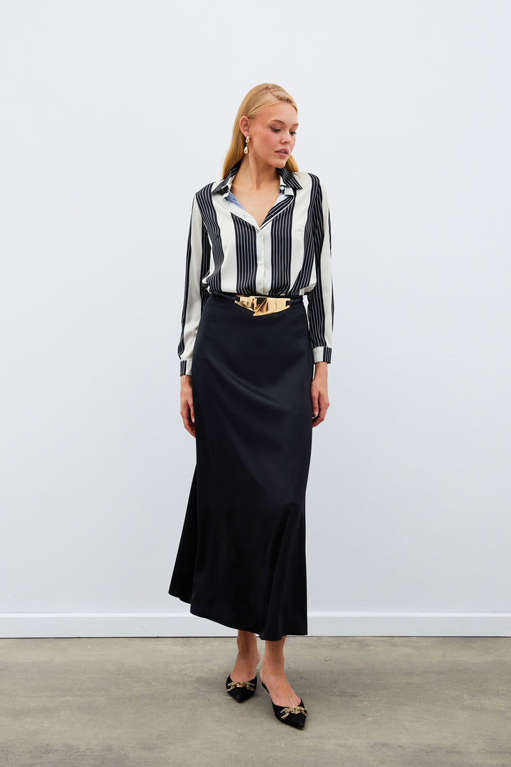 Sateen Chemise à Rayures - Noir