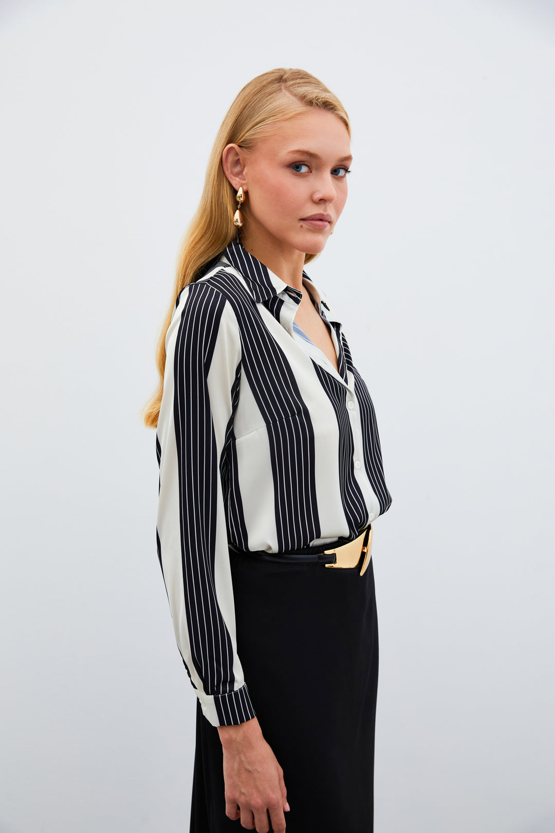Sateen Chemise à Rayures - Noir