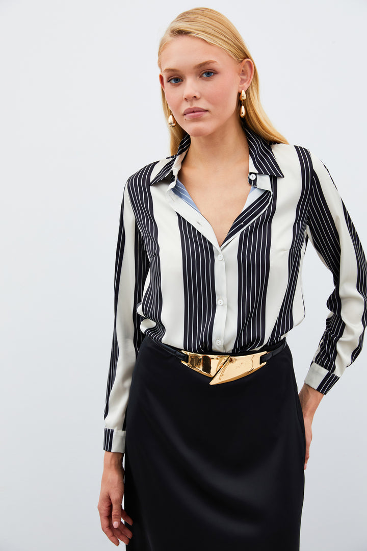 Sateen Chemise à Rayures - Noir