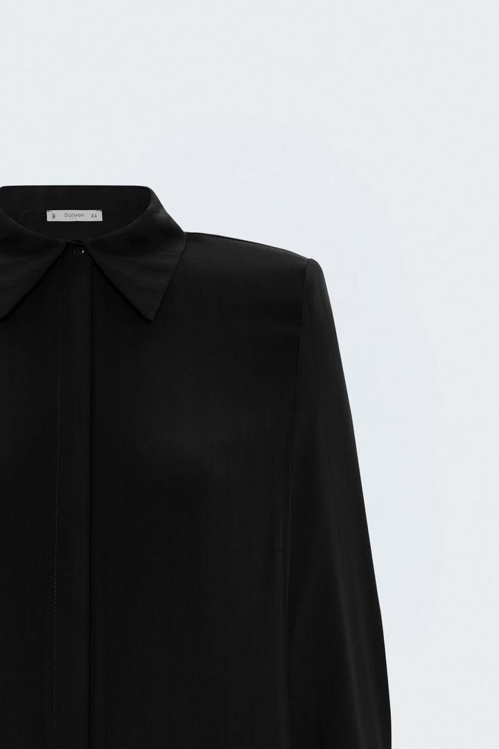 Sateen Chemise à Rayures - Noir
