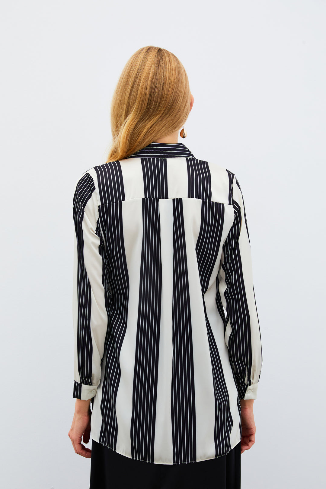 Sateen Chemise à Rayures - Noir