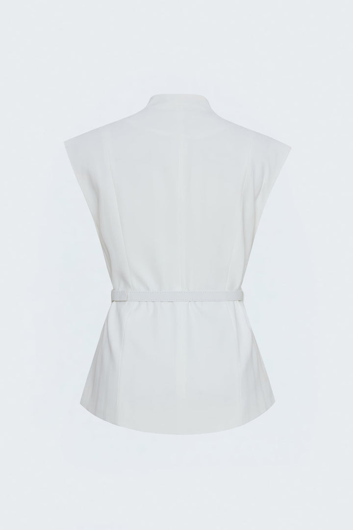 Sateen Gilet à détails de ceinture à rayures - Écru