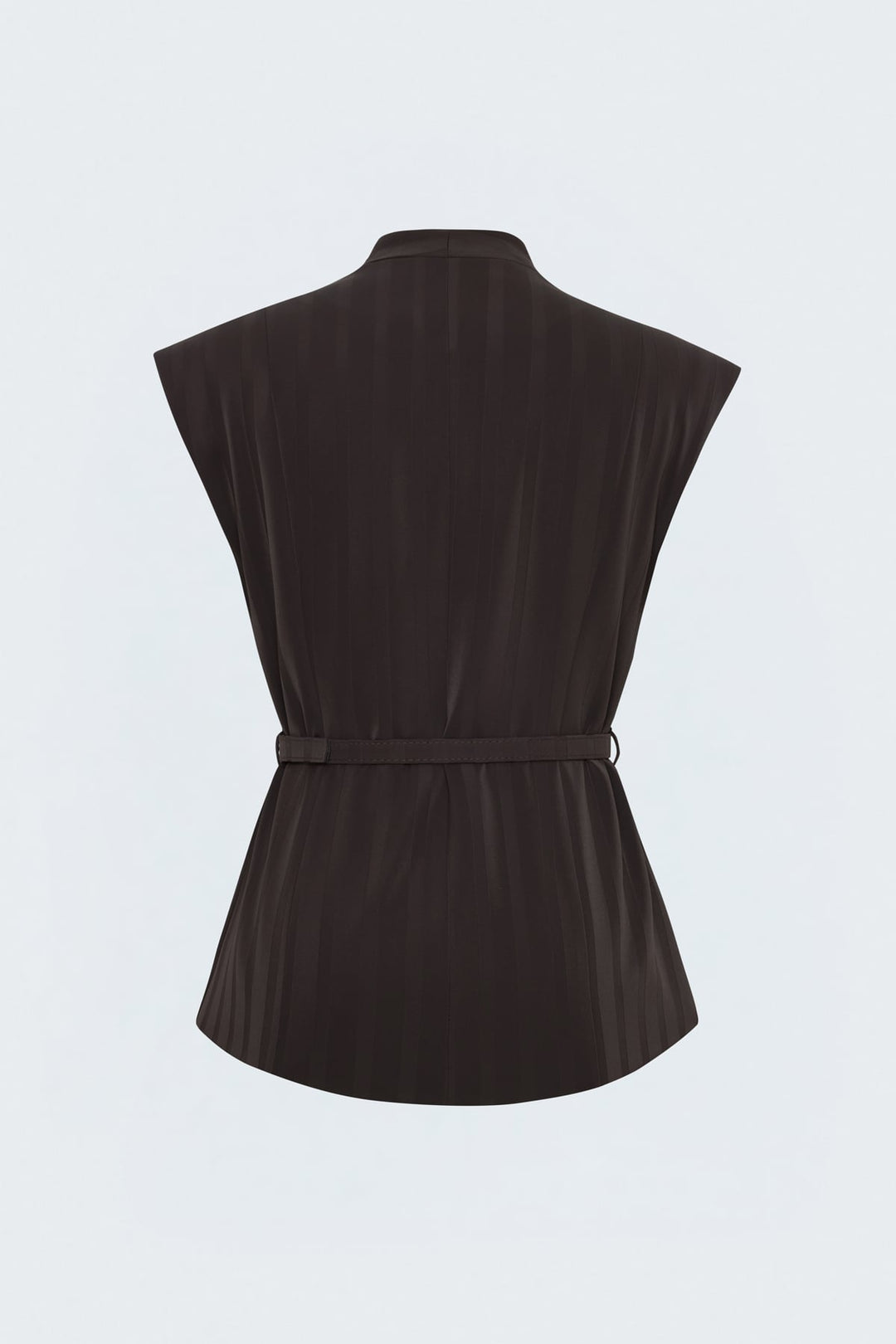 Sateen Gilet à détails de ceinture à rayures - Marron