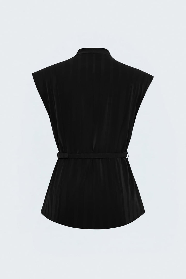 Sateen Gilet à détails de ceinture à rayures - Noir