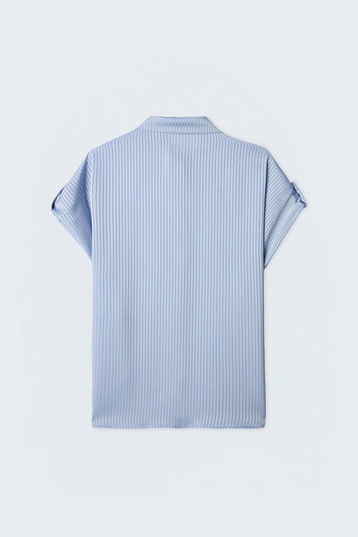 Sateen Chemise à manches courtes à rayures - Bleu ciel