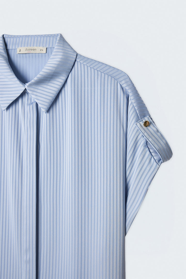 Sateen Chemise à manches courtes à rayures - Bleu ciel