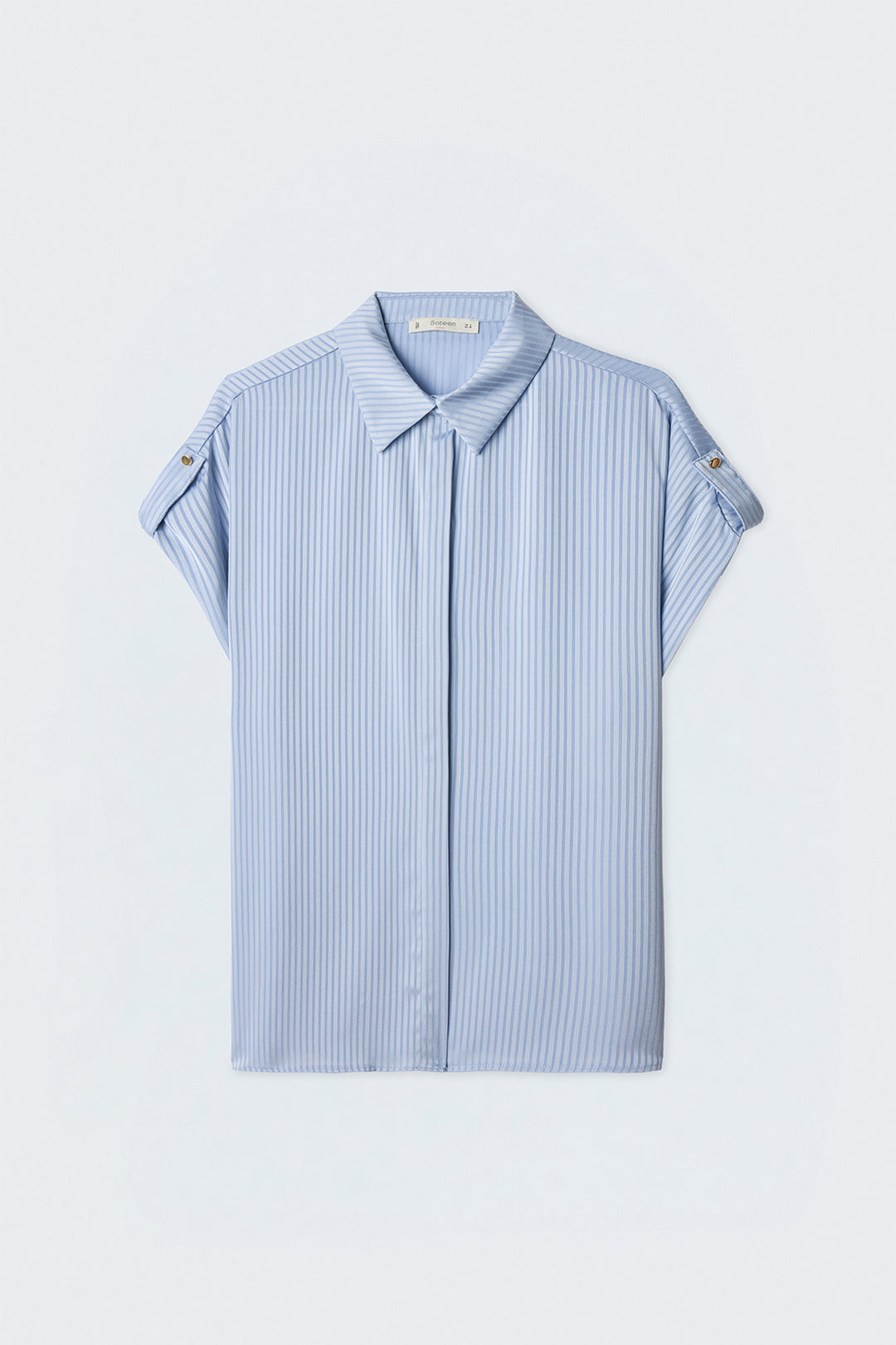 Sateen Chemise à manches courtes à rayures - Bleu ciel
