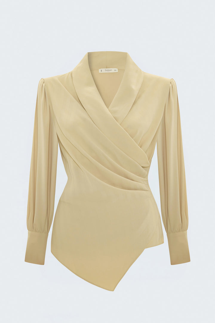 Sateen Blouse Croisée Imprimée - Beige
