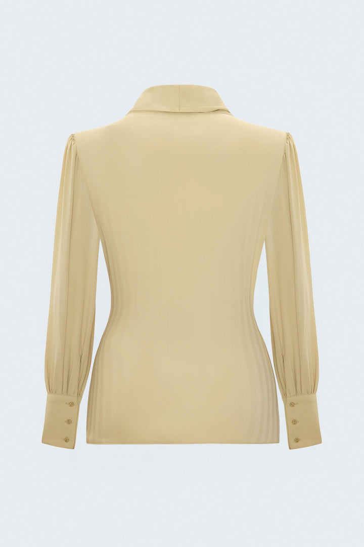 Sateen Blouse Croisée Imprimée - Beige