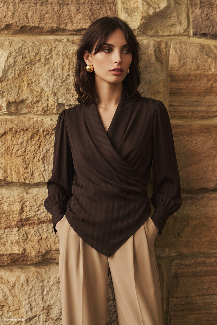 Sateen Blouse Croisée Imprimée - bitter