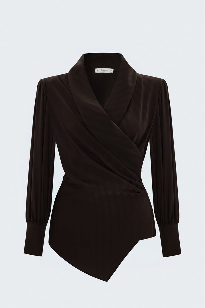 Sateen Blouse Croisée Imprimée - bitter