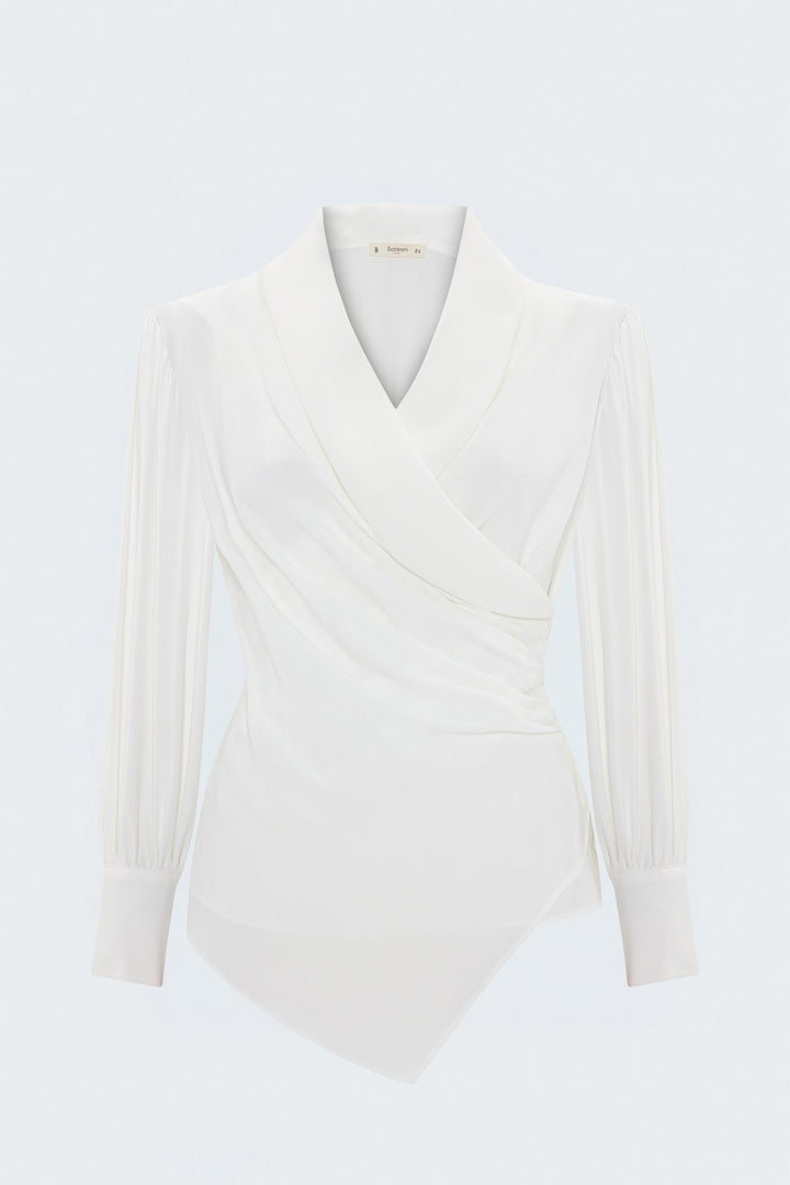 Sateen Blouse Croisée Imprimée - Écru