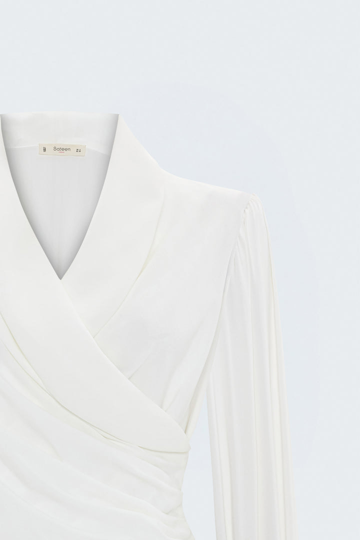 Sateen Blouse Croisée Imprimée - Écru
