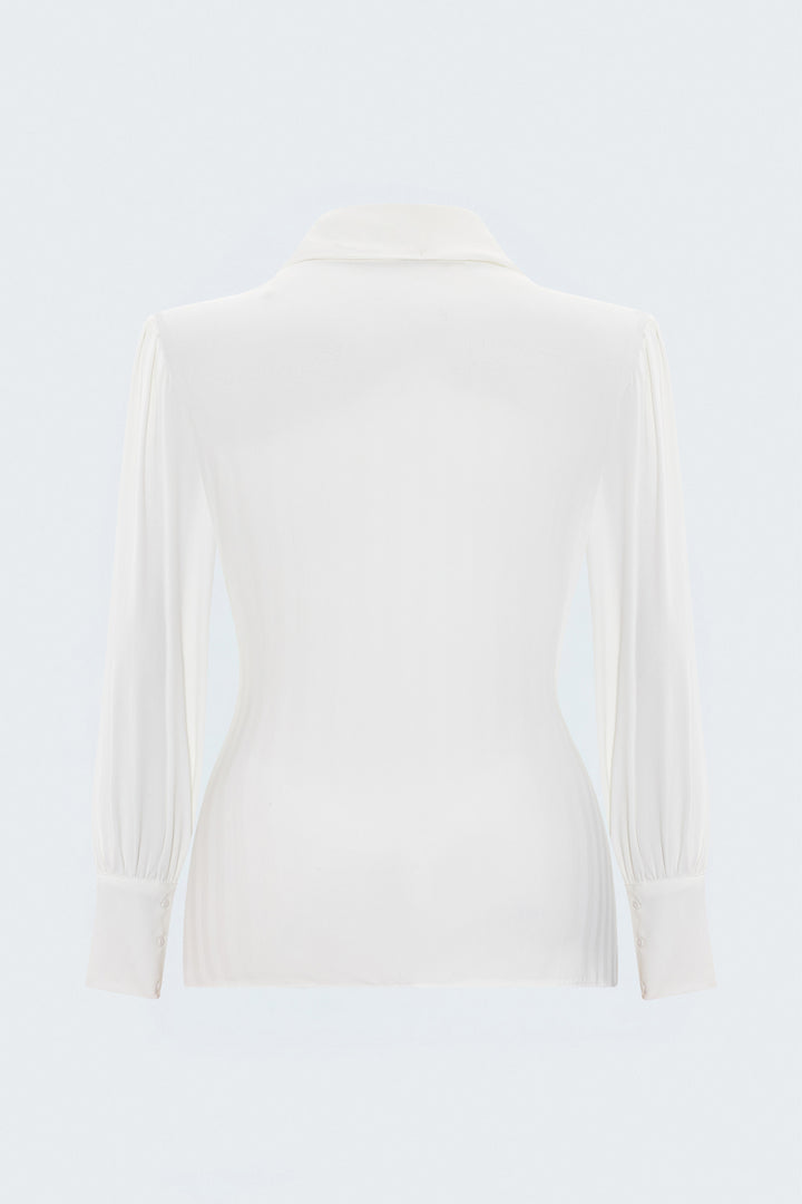 Sateen Blouse Croisée Imprimée - Écru