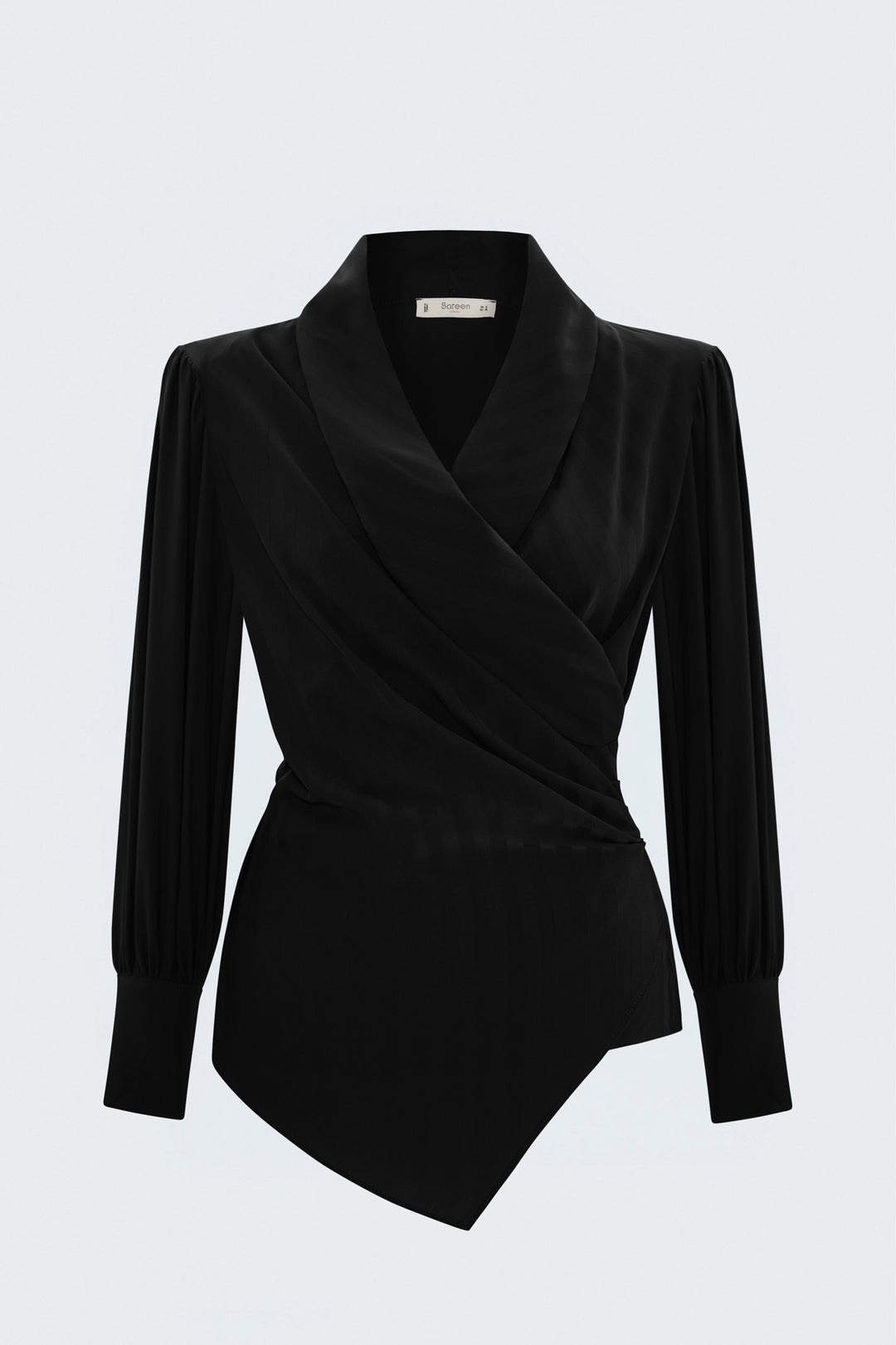 Sateen Blouse Croisée Imprimée - Noir